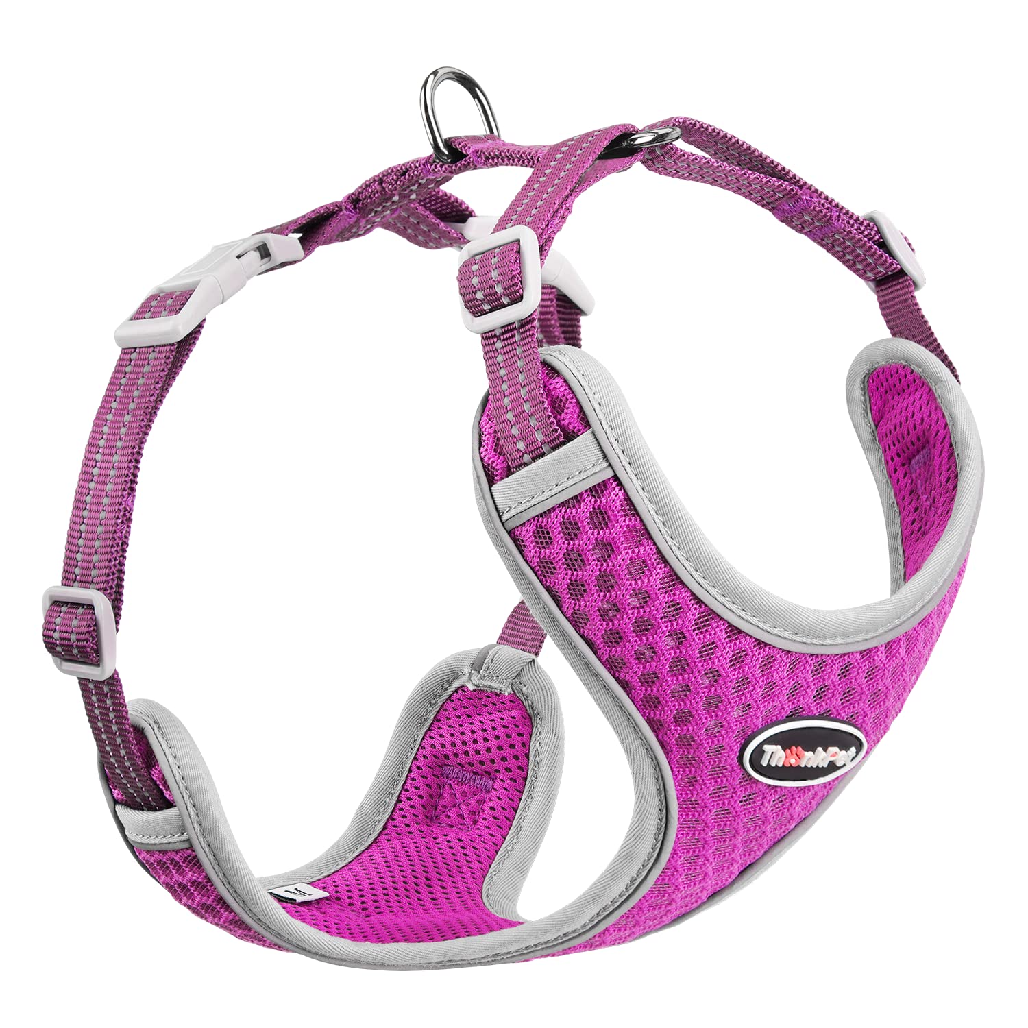 ThinkPet Reflective Breathable Soft Air Mesh No Pull Puppy Choke Free Over Head Vest Ventilation Harness for Puppy Small Medium Dogs (Purple,M)