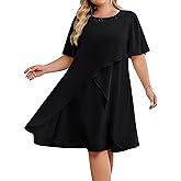 Hanna Nikole Plus Size Dress for Curvy Women 2026 Wedding Guest Dress Sequined Crew Neck Cocktail Dress with High Low Hem