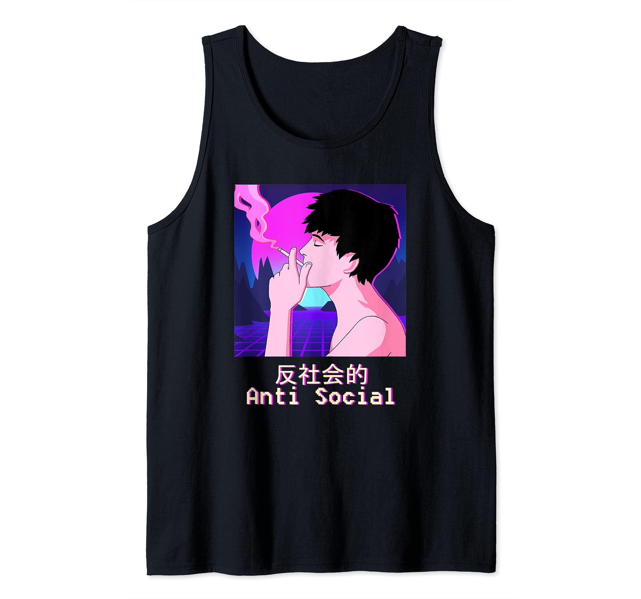 Sad Boy Anti Social Japanese Aesthetic Vaporwave Sad Face Tank Top