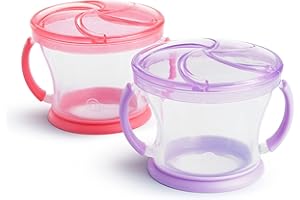 Munchkin Snack Catcher Toddler Snack Cups, No Spill, 2 Pack, Pink/Purple