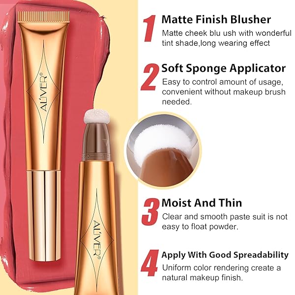 CONTOUR BEAUTY WAND, LIQUID FACE CONCEALER CONTOURING WITH CUSHION APPLICATOR, GEL CREAM CONTOUR BRONZER STICK WITH A SPONGE TIP, LONG LASTING MOISTURIZE GLIDING FACE MAKEUP (#03 BLUSH PEN-CHERRY RED)
