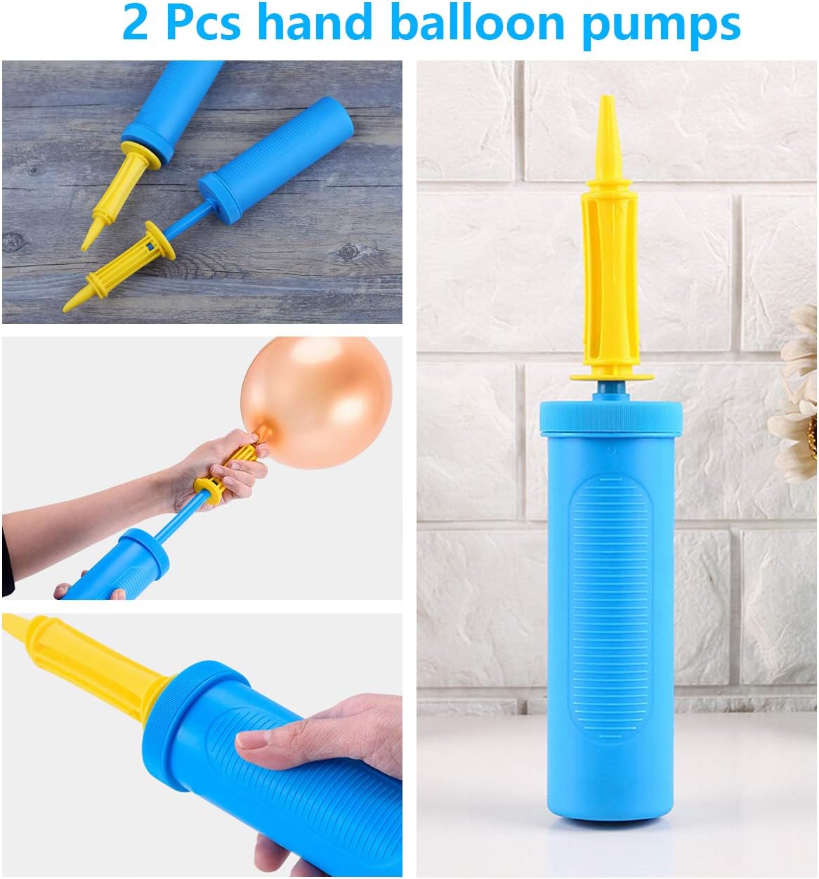 PIXHOTUL Balloon Decor Kit, 2 Manual Pumps, 2 Stands, 5 Flower Clips, 2 Chains, 100 Glue Dots, 6 Ribbons (Random Color) - Image 3