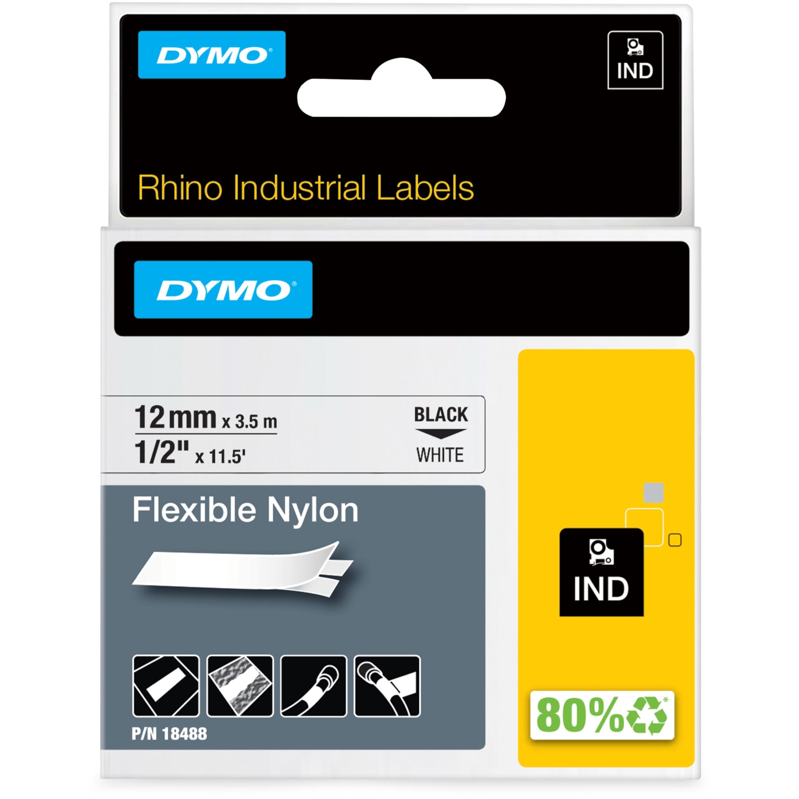 DYMO RhinoPRO - Flexible nylon tape - white - Roll (1.2 cm x 3.5 m) - 1 roll(s)