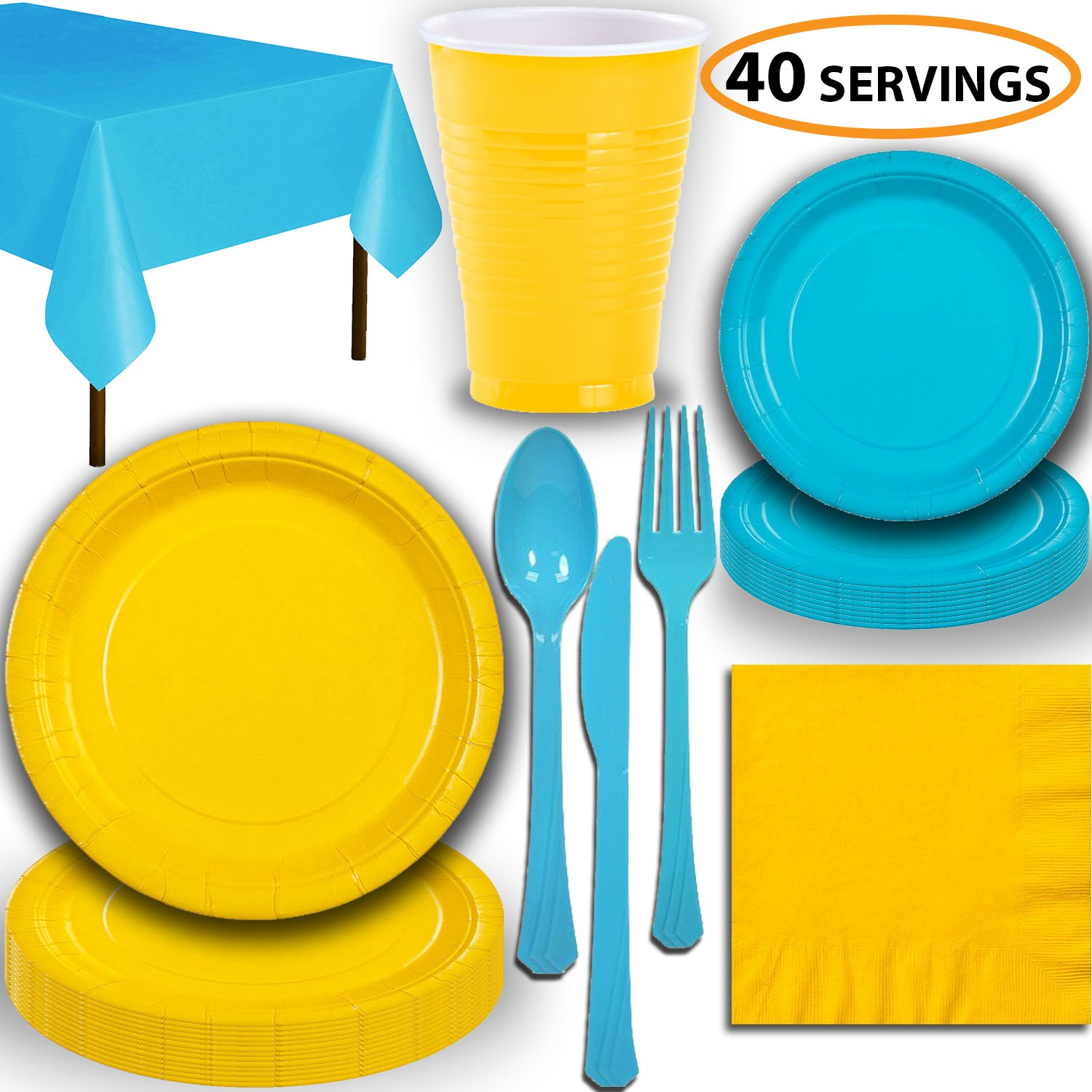 Amazon Com Disposable Party Supplies Serves 40 Yellow And