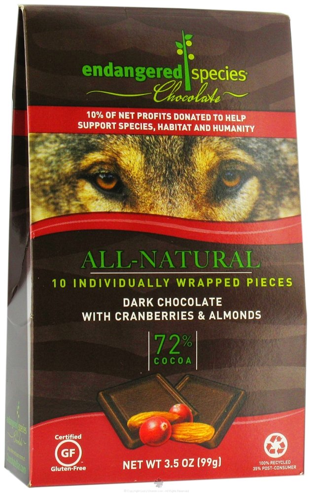Endangered Species Chocolate Wolf, Cranberry & Almond Dark Chocolate