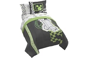 Jay Franco Minecraft Creeper Twin Comforter Set - 5 Piece Bedding Includes Sheet Set & Pillow Covers - Super Soft Gren & Gray Bedding