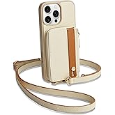 LAMEEKU for iPhone 16 Pro Max Wallet Case with Card Holder, Zipper Leather Crossbody Case with Kickstand Wrist Strap Cover with Phone Grip Holder 6.9 inch Beige