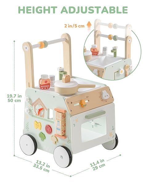 ROBUD WOODEN BABY PUSH WALKER, LEARNING WALKING TOYS, ADJUSTABLE HEIGHT BABY WALKER WITH DECELERATOR, MONTESSORI TOYS FOR BABY 10 MONTHS+, WRP24