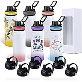 CoolSub Sublimation Sports Water Bottle Blanks, 20oz Sublimation Tumblers Double Wall Stainless Steel Sublimation Cups with Wide Mouth Lid and Straw 6 Packs