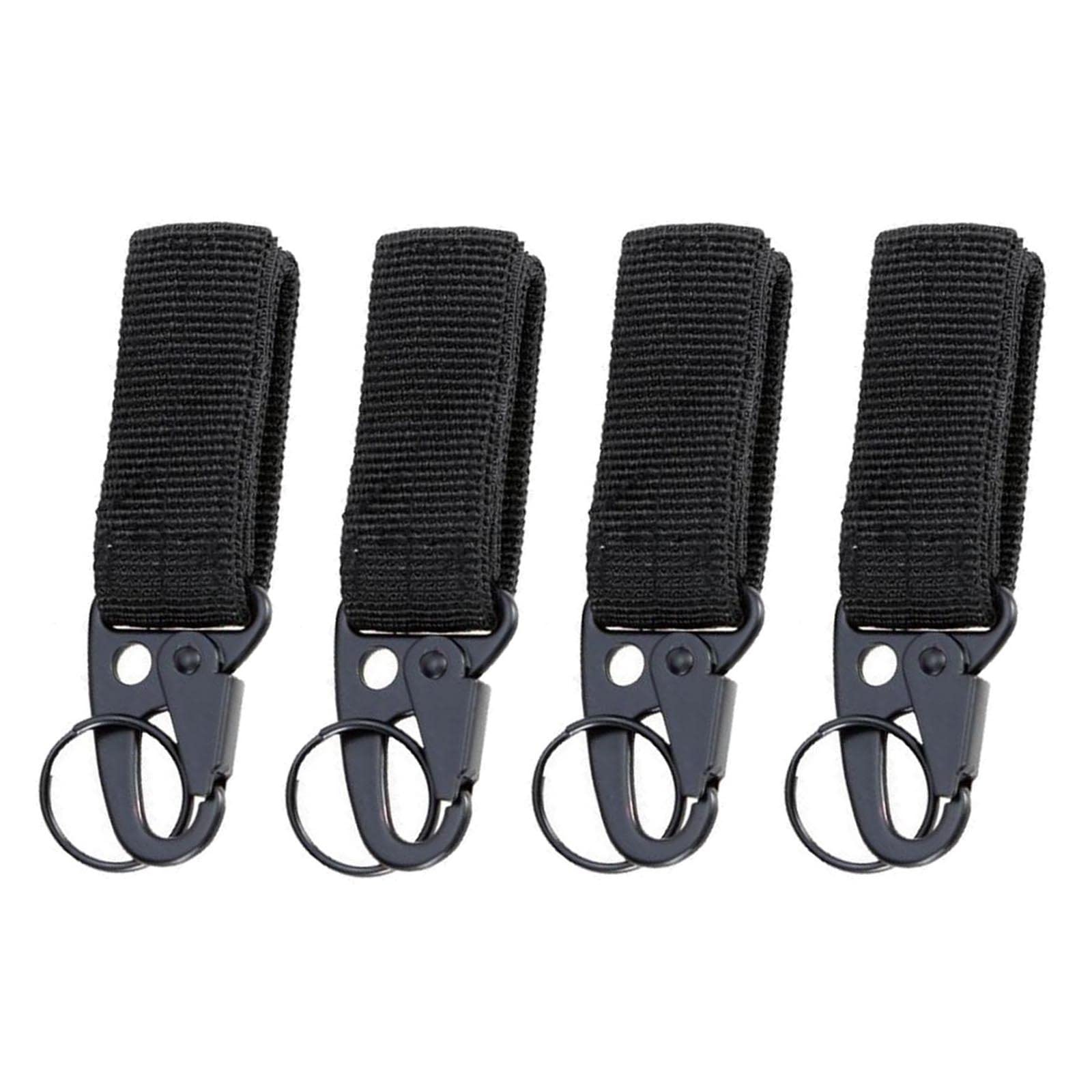 BuxiuGK 4 PCS Belt Clip Tactical Keychain Carabiner Braided Buckle Nylon Webbing with Velcro for Backpacking Climbing Hiking Outdoor,Black