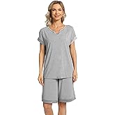 GYS Bamboo Viscose Womens Pajama Sets 2 Piece, Soft Short Sleeve Shirt and Bermuda Shorts Pajamas Set Lounge Sets