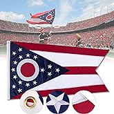 FLAGBURG Ohio State 3x5 ft OH Flag - Heavy Duty 210D Nylon with Embroidered Stars - Outdoor/Indoor All Weather Burgee Flag with Strong Canvas Header/Brass Grommets/Sewn Stripes