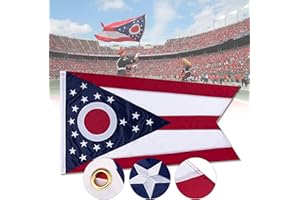 FLAGBURG Ohio State 3x5 ft OH Flag - Heavy Duty 210D Nylon with Embroidered Stars - Outdoor/Indoor All Weather Burgee Flag with Strong Canvas Header/Brass Grommets/Sewn Stripes