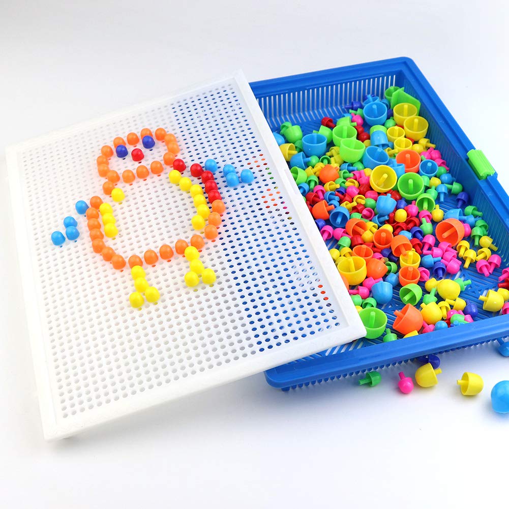 SENWOW 296Pcs Creative Mosaic DIY Puzzle Mushroom Nail The Composite Picture Peg Puzzle Game Intelligent 3D Games Educational Toys for Kids Children