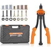 VEVOR Rivet Nut Tool, 14 in Rivnut Tool Kit with 7 PCS Metric and SAE Mandrels, 70 PCS Assorted Rivet Nuts, 10-24, 1/4-20, M6, 5/16-18, M8, 3/8-16, M10, with Rugged Carrying Case, for DIY, Repairs