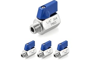 QWORK Mini Ball Valve, 4 Pack 1/4" NPT Female and Male Thread 304 Stainless Steel Shut-Off Valve
