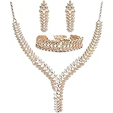 Hapibuy Crystal Necklace Earrings Bracelet Bridal Wedding Jewelry Set Rhinestone Necklace For Brides Bridesmaid Gold Prom Party Accessory Jewelry Set