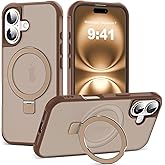 SKYLMW Compatible with iPhone 16 Case with Invisible Magnetic O-Ring Stand Military-Grade Translucent Case for iPhone 16 6.1" [Compatible with Mag-Safe][Great Grip Feeling],Desert Brown