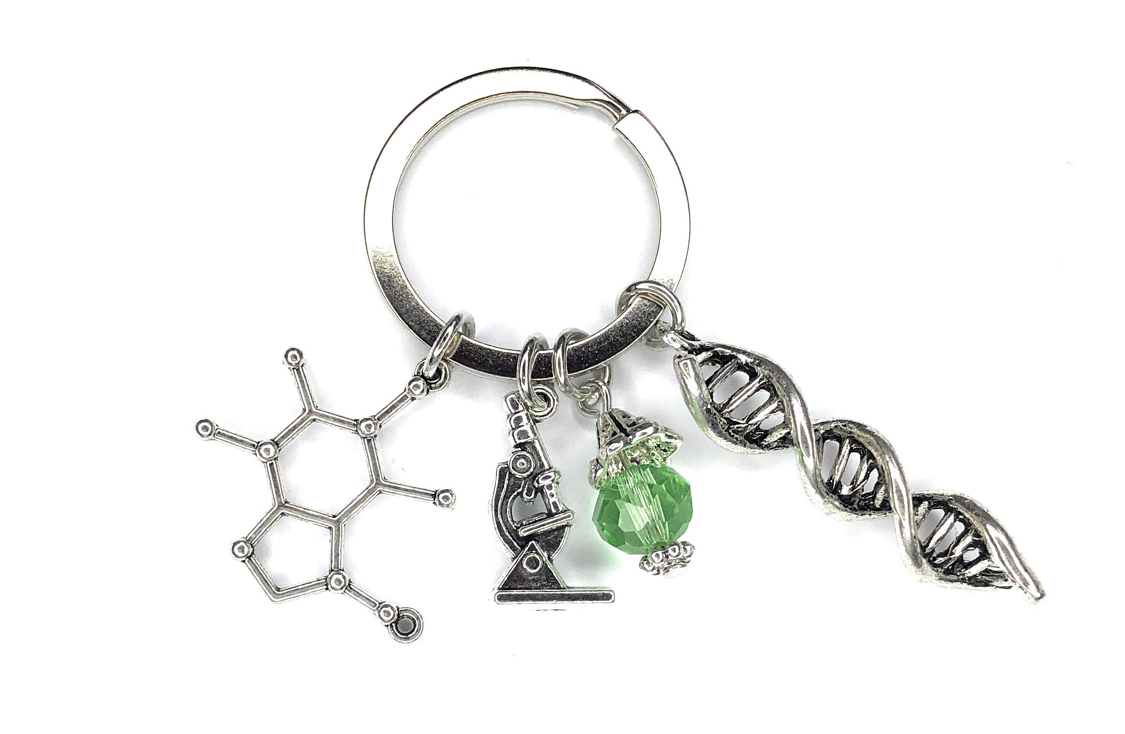 FizzyButton Gifts Biology Science Teacher Scientist Keyring Key Ring with DNA, Microscope and Atom Charms in Gift Bag