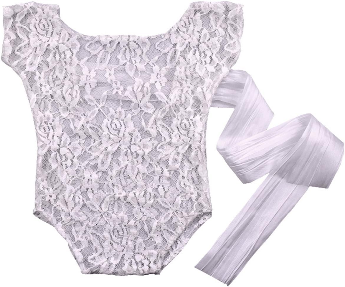Himom Newborn Baby Girl Cute Photography Props Vest Onesie Outfit with Soft Ribbon , 32cm , Silver