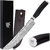 YOUSUNLONG Cimitar Knife 10" Butcher's Scimitar Knife Hammered Japanese Damascus Steel Natural Leadwood Handle
