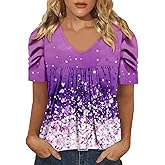 ONLYSHE Short Sleeve Shirts for Women Summer Tops Dressy Boho Blouses Crewneck Tunic Tops for Leggings S-3XL