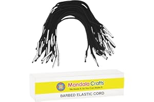 Mandala Crafts Black Barbed Elastic Cord - 100 Flat 6.5' Party Hats Elastics with Metal Ends for Mask Strings Stretch Loop Band Fastener
