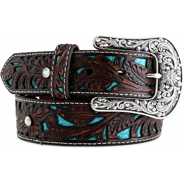 Nocona Ladies Studs Concho Floral Belt, Small, Brown at  display picture 2
