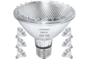 Lachesan Par30 Short Neck Halogen Flood Light Bulbs, 120V 2700K Warm White Dimmable High Brightness, E26 Base, Great for Accent Lighting, Tracking Light, Recessed Light Bulb, 6pcs