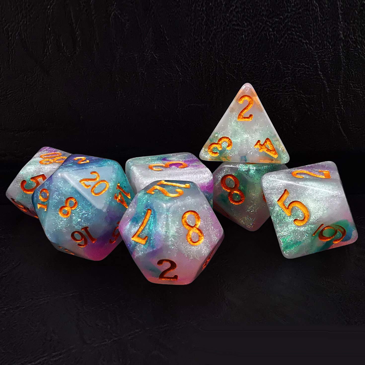 Bescon Magical Stone Dice Set Series, 7pcs Polyhedral RPG Dice Set Fairy Spirit, Polybag Packing