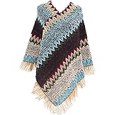 Jdlsppl Women's Poncho Sweater Zig Zag Knit Mexican Poncho Wrap Fall Hippie Soft Fringe Crochet Shawl Asymmetrical Cape