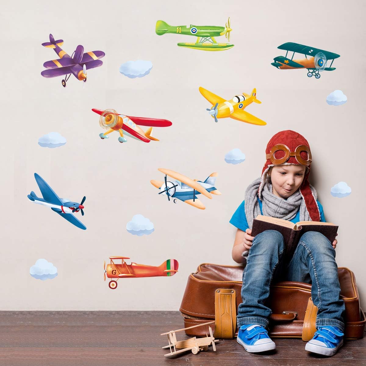 ufengke Colorful Airplane Wall Stickers Aircraft Biplane DIY Wall Decals Art Decor for Bedroom Playroom, Multicolor, 30cm x 90cm - Image 5