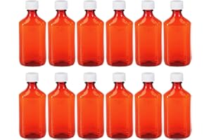 Sandhill Tools Premium Oval Plastic Liquid Medicine Bottles with Child Resistant Caps 8 Oz, Pharmacy Leak Proof Travel Containers for liquids and Lotions (12 Pack)