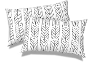 Melody Elephant Pack of 2 Outdoor Lumbar Pillow Covers, All Weather Cushion Pillow Cases 12x20 Inch, Pillowcase for Patio Couch Decoration, HerringboneWhite