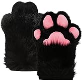 GloveSpire Furry Paws with Built-in Whistle, No-Claws Design, Faux Fur Plush Cat Gloves, Fursuit Paw Gloves for Adults