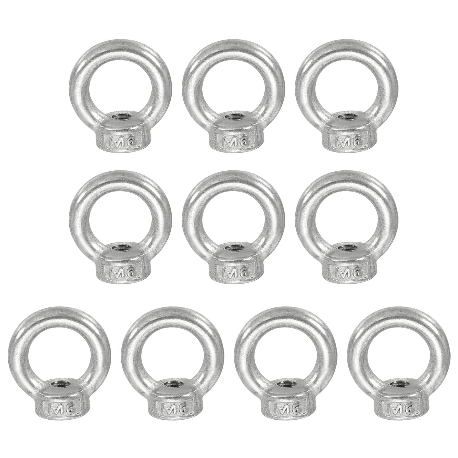 PATIKIL Lifting Eye Nut M6, 10Pcs 304 Stainless Steel Female Thread Nuts Fastener Shoulder Metric Ring for Marine