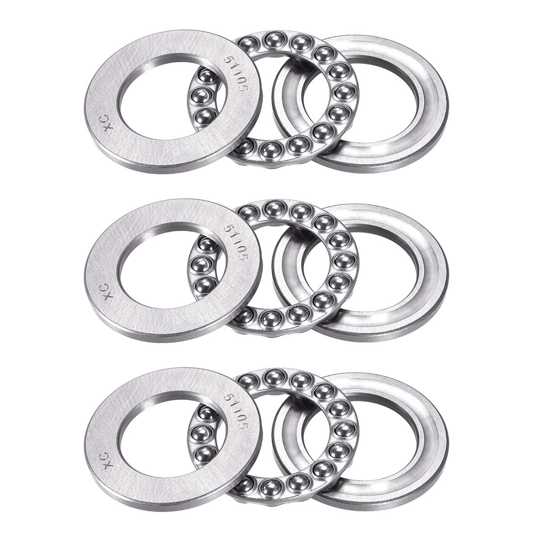 sourcingmap 51105 Thrust Ball Bearings 25mm x 42mm x 11mm Chrome Steel One-Way Rolling Direction 3pcs