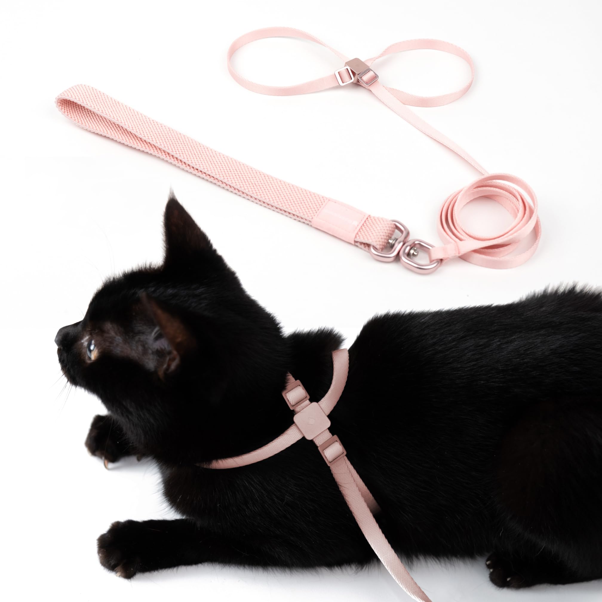 BuddyArmor Escape Proof Cat Harness and Leash 2-in-1, Anti-Choke Soft Adjustable Lightweight Cat Walking Lead - Undetachable Leash Harness Anti-Escape for Kitten Small Large Cats (Blush Pink)