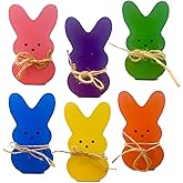 6Pcs Easter Decorations for Home Table Cute Easter Bunny Decor Spring Wood Tiered Tray Freestanding Decoration for Party Table Centerpiece Signs