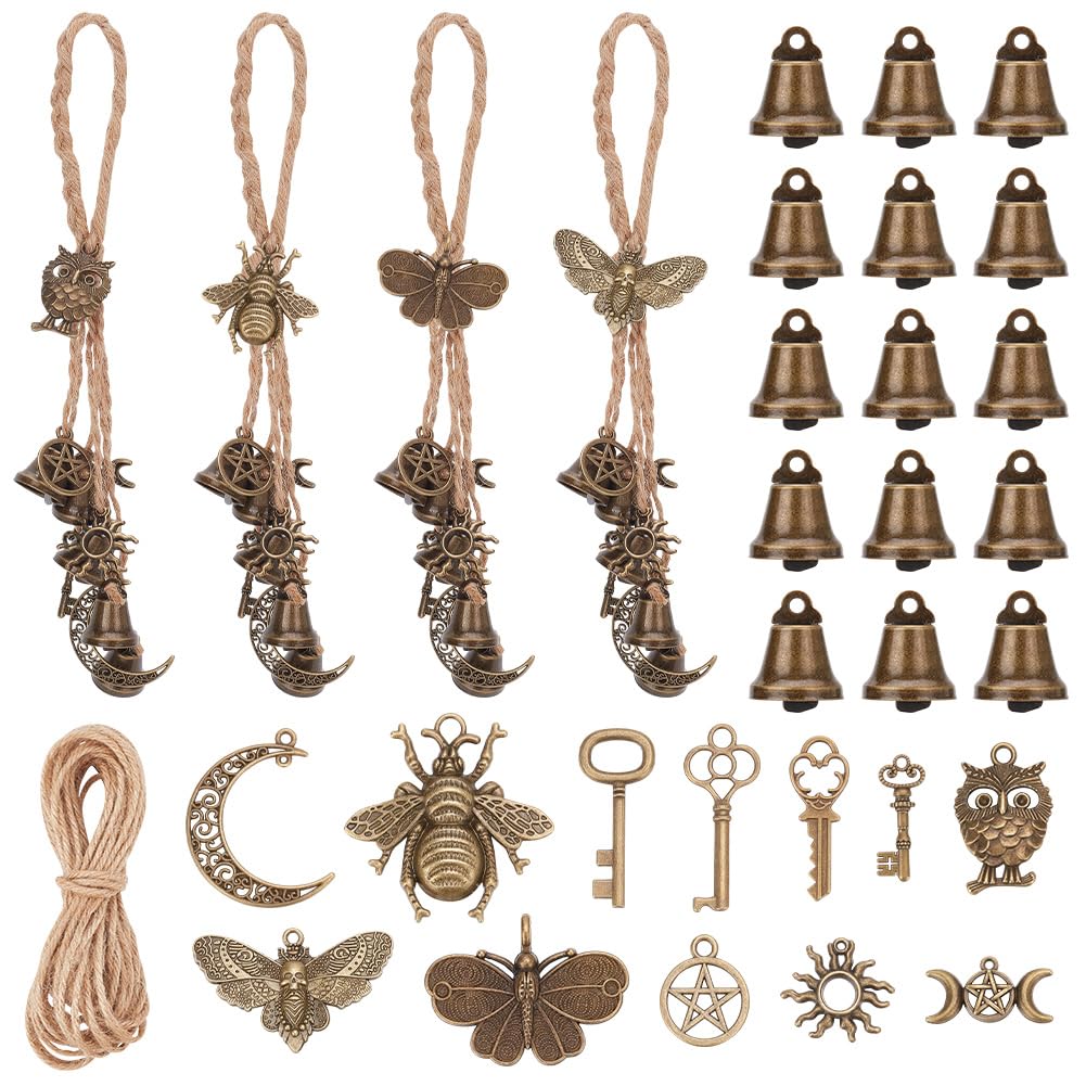 FREEBLOSS 4 Sets DIY Witch Bells Kit Animals Theme Witch Wind Chimes Windchimes Outdoors Witchy Home Decor Witch Decor Witch Bells for Door Knob for Protection Witch Craft for Beginners