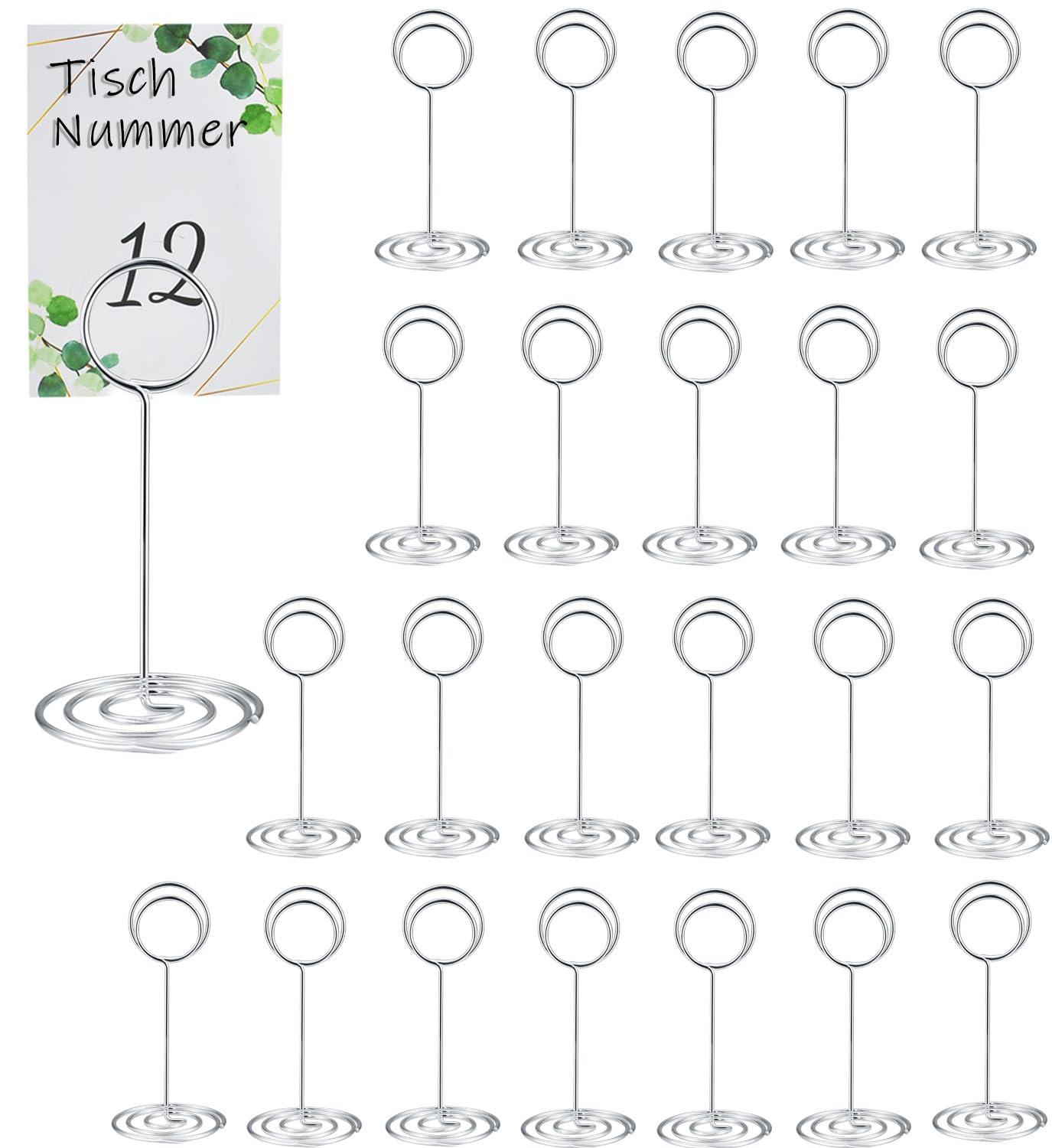 24Pcs Table Number Holders 3.3 Inch Mini Place Card Holder Table Number Stands Stainless Steel Card Table Holder for Wedding Party Graduation Reception Restaurant Home Centerpiece(Silver)