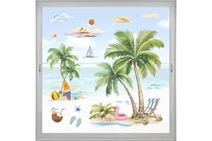 wondever Summer Tropical Palm Tree Window Clings Pool Beach Drinks Flip Flops Glass Sticker Decal Anti Collision Double-Side Static Window Stickers for Home Glass Window