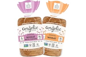 Angelic Bakehouse Sprouted Whole Grain Wheat Raisin Bread & Wheat Bread Variety 2-Pack (20.5-oz.) - Non-GMO, Vegan and Kosher (2 Loaves), Tan