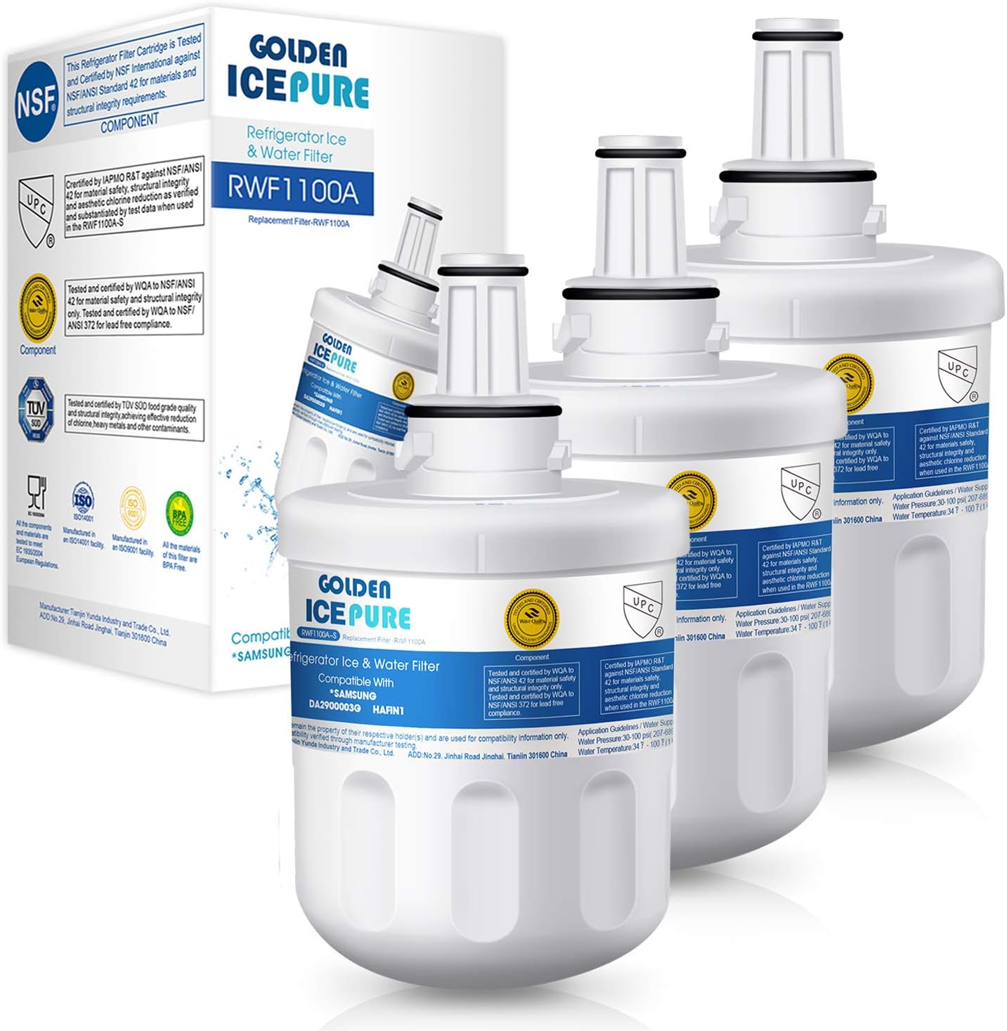 GOLDEN ICEPURE Refrigerator Water Filter, Compatible with Samsung Fridge Filter Cartridges