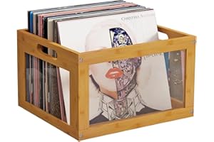 AEEHFENG Vinyl Record Storage Record Crate Bamboo Visual Record Holder - Stylish Vinyl Storage Solution with Large Capacity, Record Album Storage for Modern Organization