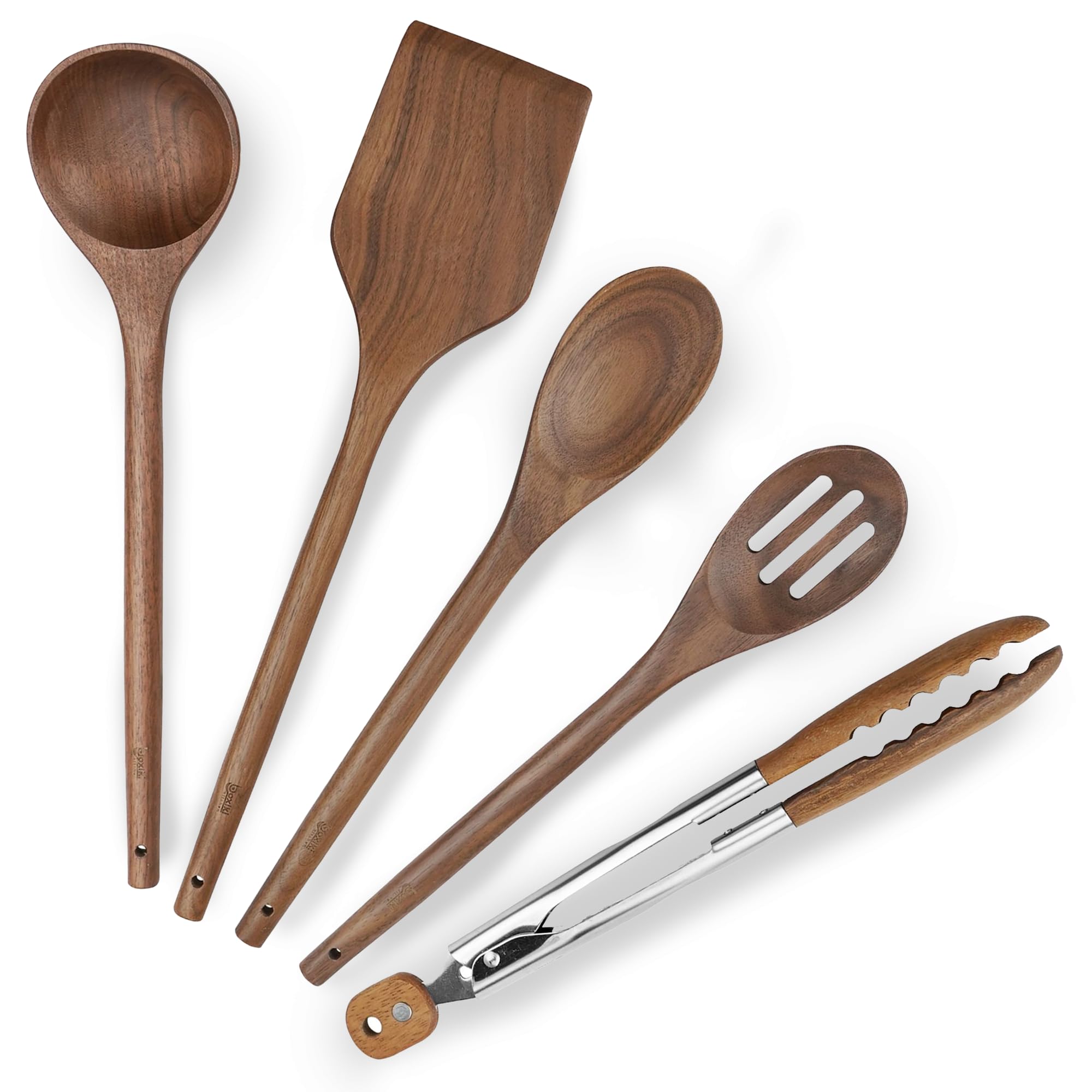 Photo 1 of Elegant 5-Piece Walnut Wood Kitchen Utensil Set – Non-Scratch, Heat-Resistant Cooking Utensil Set with Kitchen Tongs, Spoons, Spatula & Ladle – Lightweight, Durable & Perfect for Daily Use or Gifting