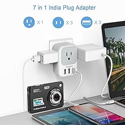 TESSAN US to India Plug Adapter, 7 in 1 Power