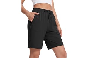 MAGCOMSEN Women's Athletic Shorts Quick Dry 8" Hiking Golf Drawstring Shorts Zipper Pockets Summer Outdoor Water Resistant