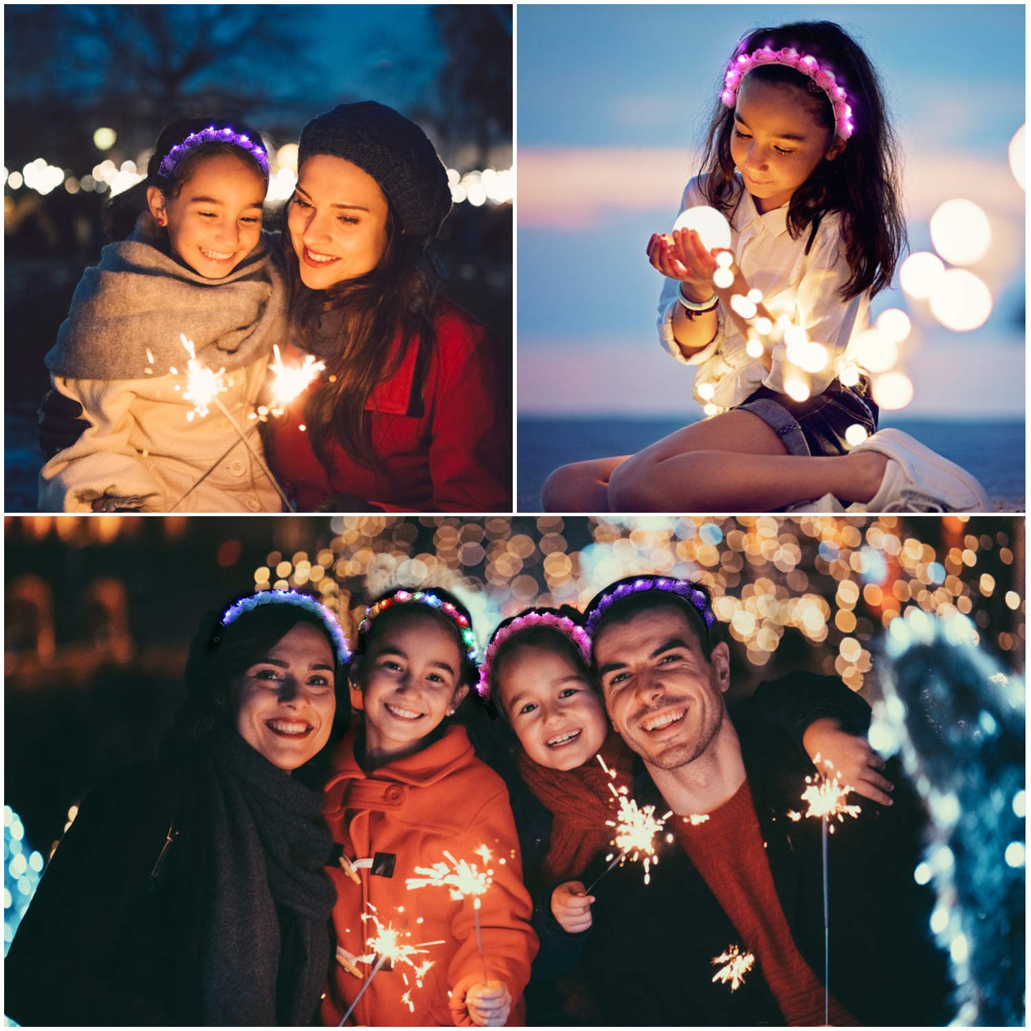 Legendog 8PCS Led Headband, Fashion Faux Flower Headbands for Women, Light Up Flower Headband, Led Flower Headband for Kids Teens Girls Women Birthday Wedding Holiday Christmas Halloween Party