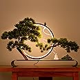 Zen Artificial Tree with Lamp Rings, Realistic Simulation Bonsai, Welcome Pine Faux Potted with Backflow Incense, Artificial Bonsai for Home Office Garden Patio Farmhouse Decoration (Pines)